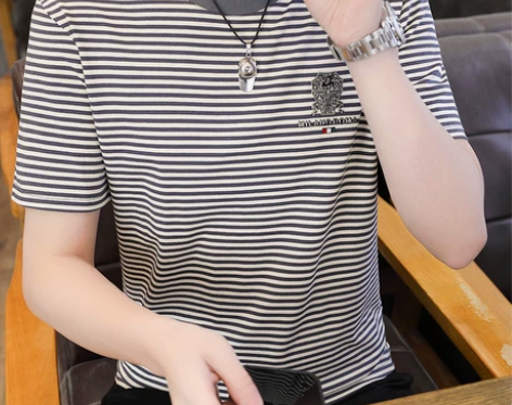 恒源祥圆领纯棉条纹t恤男士夏季新款体恤韩版...