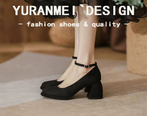 粗跟玛丽珍仙女单鞋女2023年的新款一字扣...