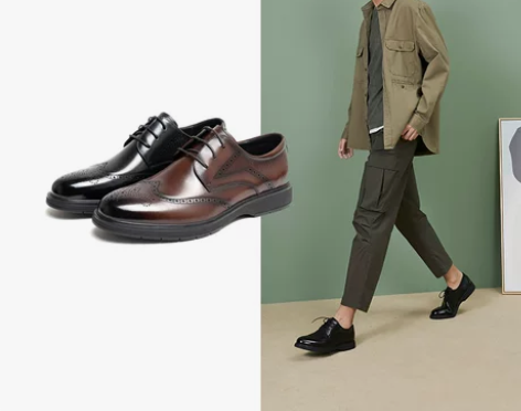 百思图真皮雕花布洛克皮鞋休闲商务正装男皮鞋...