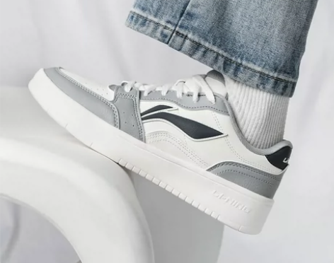 李宁元宝板鞋男款2024夏季新款低帮灰色透...