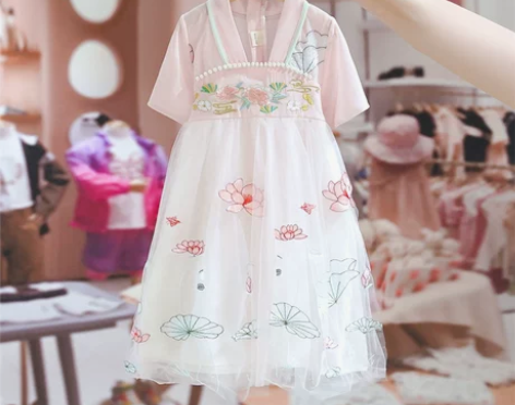 拉夏贝尔童装女童夏装荷花超仙汉服连衣裙20...