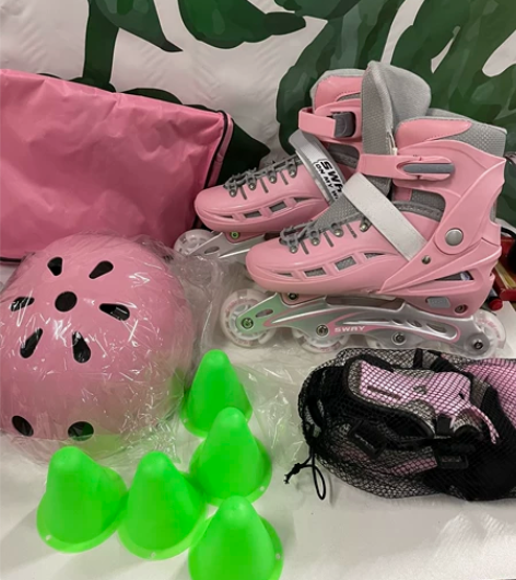 斯威溜冰鞋儿童全套装初学者旱冰滑冰鞋女童女...