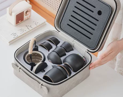 全新黑陶功夫茶具整套！侧把壶盖碗茶壶家用户...