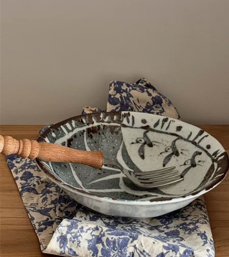 日本中古Vintage灰色手绘小鸟雪花釉斜...