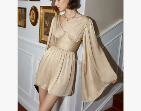 AEL原创定制高腰法式性感V领收腰连衣裙女...