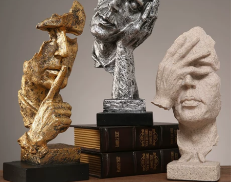 ?抽象艺术客厅轻奢摆件办公室沉默是金雕塑酒...