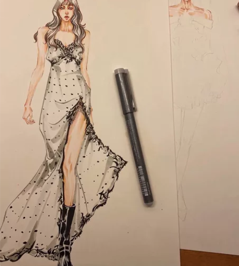 手绘服装效果图 颜料/彩铅/马克笔 可设计...