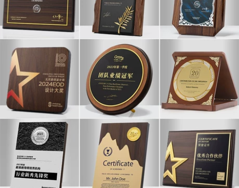 奖牌定制定做仿胡桃木质托质创意金箔加盟商感...
