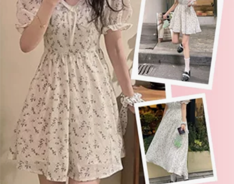 纯欲奶油碎花连衣裙女2024夏新款温柔风法...