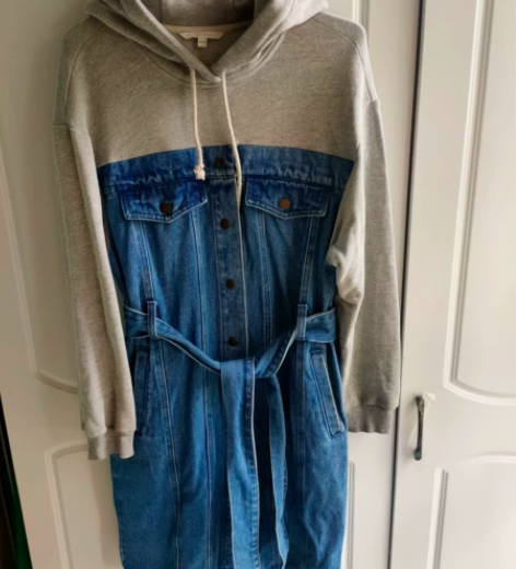 欧货正版牛仔拼接纯棉面料裙子，看的出来很厚...