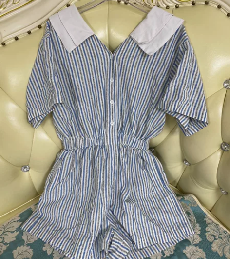S码！买手店 海军领条纹连体短裤夏季女 穿...