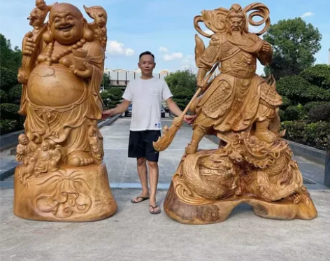 红豆杉木雕关公关羽香樟木武财神工艺品根雕摆...