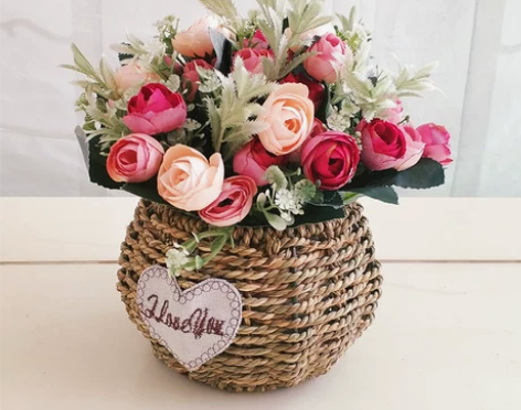 欧式田园草编花篮家居装饰品客厅餐桌面摆放花...