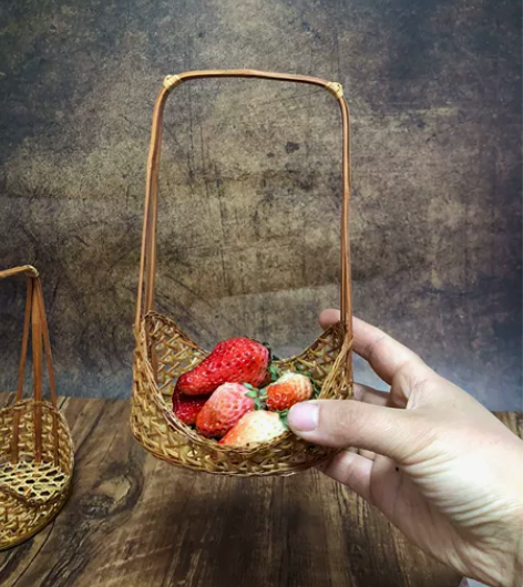 中古竹编提篮花篮，小竹编篮子 花器 手工竹...