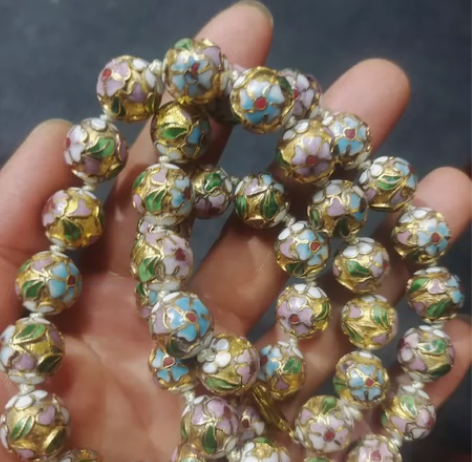 老外贸出口创汇,纯鎏金金地景泰蓝珠子串。工...