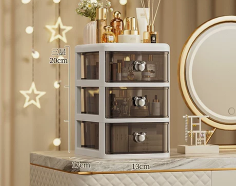 简约桌面收纳盒防尘兔子透明抽屉收纳盒可叠加...