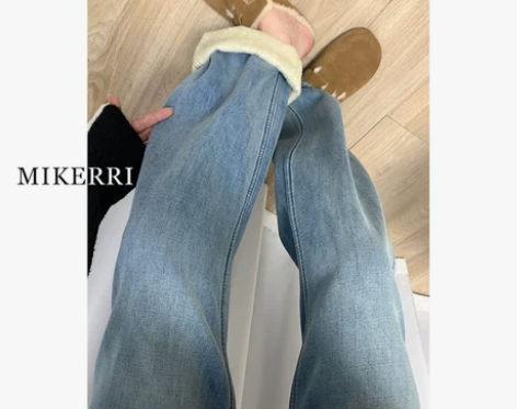 裤加绒 加厚直筒牛仔裤女高腰秋冬大码胖mm...