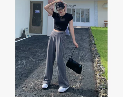 FERNWANG直筒宽松休闲裤高腰垂感阔腿...