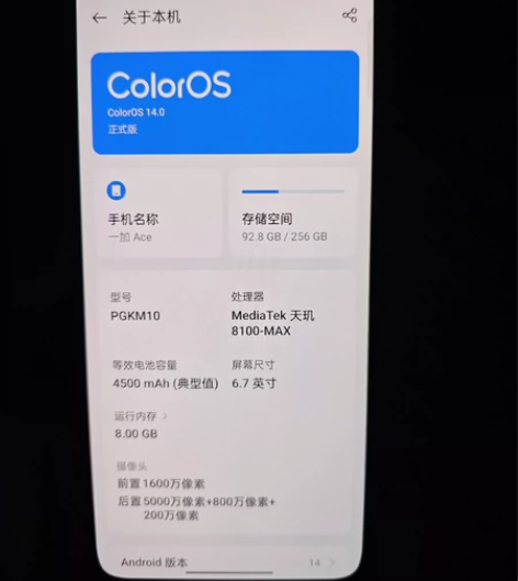自用95新一加ACE 8＋256，原装充电...