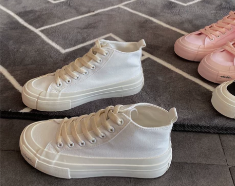 【小个子】内增高跟5cm透气百搭帆布鞋低帮...