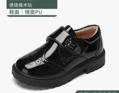 男童皮鞋黑色英伦风学生软底真皮男孩花童西装...