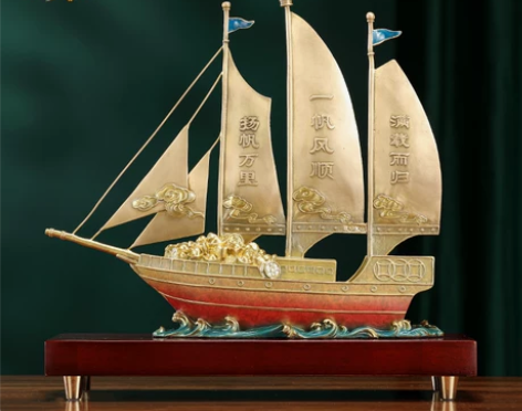 大铜世家全铜一帆风顺帆船摆件家居办公室酒柜...