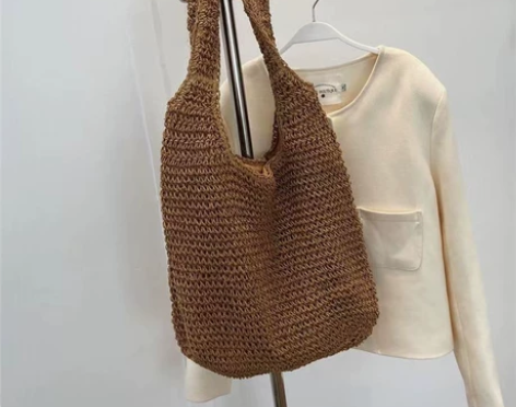 三夏日草编包法式复古大容量手工编织旅游菜篮...