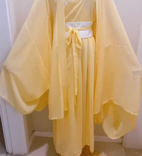 魏晋风汉服女直裾大袖衫套装黄色古装交领古风...