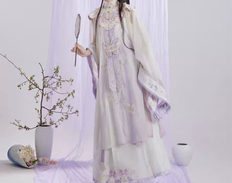 玉术原创【栩栩】汉服明制立领长衫云肩齐腰褶...