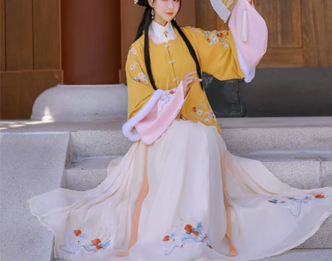 劲合明制汉服女原创雪竹对襟比甲半臂加绒毛呢...