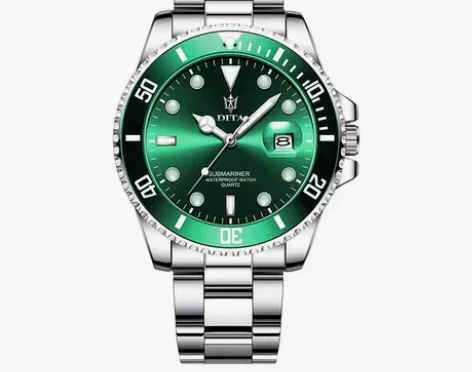 正品商务男士手表绿水鬼石英机芯，全新，走时...