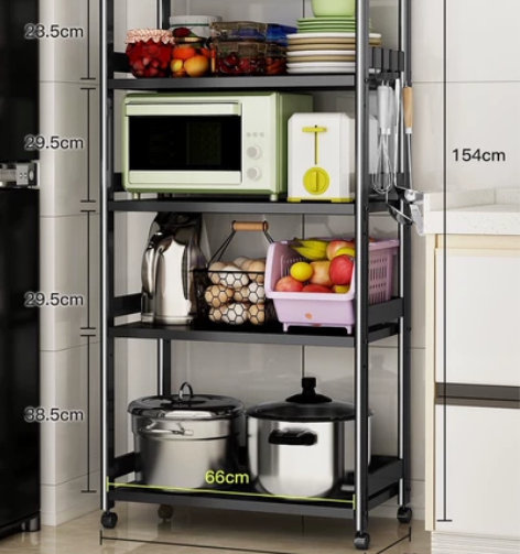 厨房置物架落地式多层带轮可移动烤箱微波炉省...