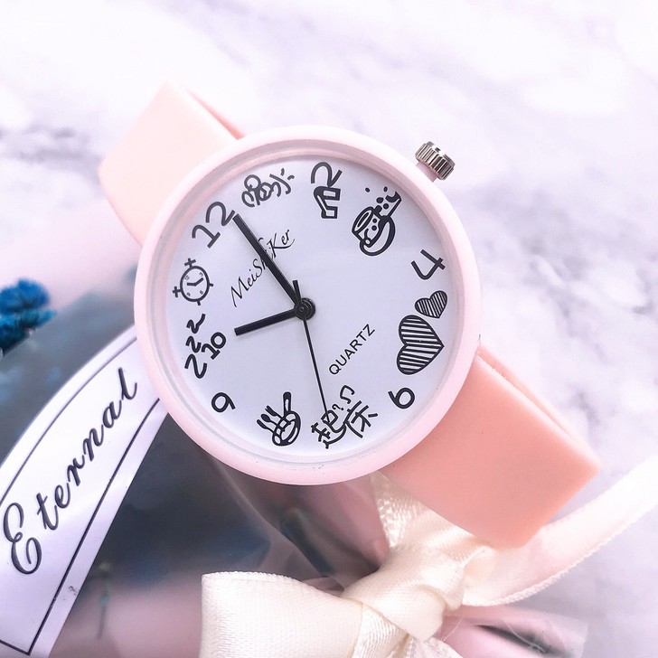 韩版休闲简约创意起床喝水可爱学生手表女生电...