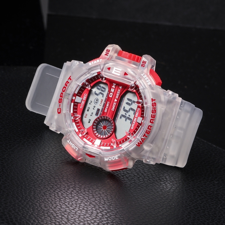 防水运动电子表游泳计时秒表闹钟透明七彩夜光...