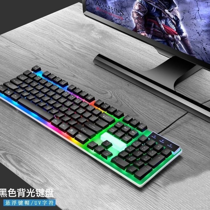 朋克金属电竞键盘鼠标套装机械手感悬浮按键电...