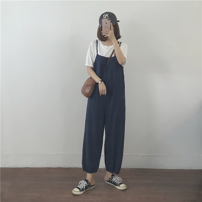 muzi 18夏/雾面感轻薄吊带连体裤 杏...