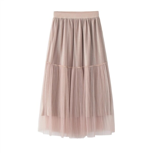 only同款香槟色网纱裙，松紧腰，体重90...