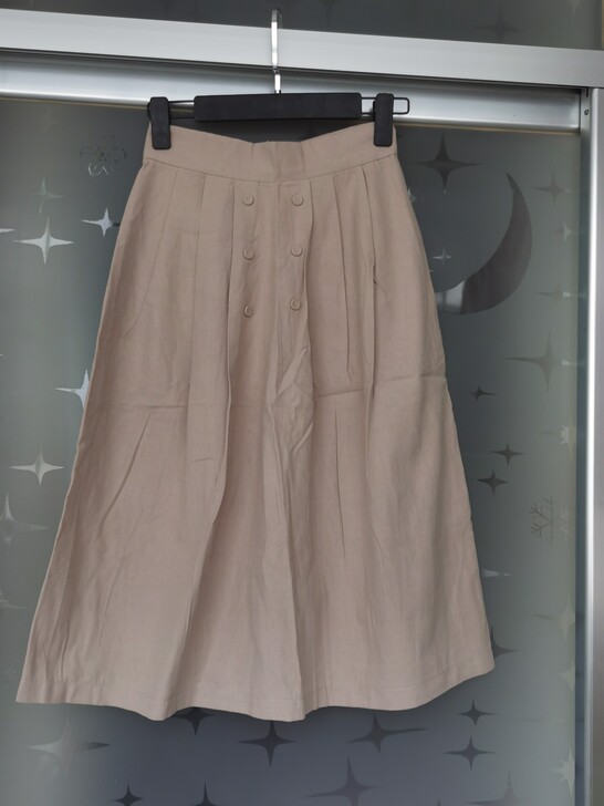 双排扣棉麻半身裙中长款工装半身裙a字裙