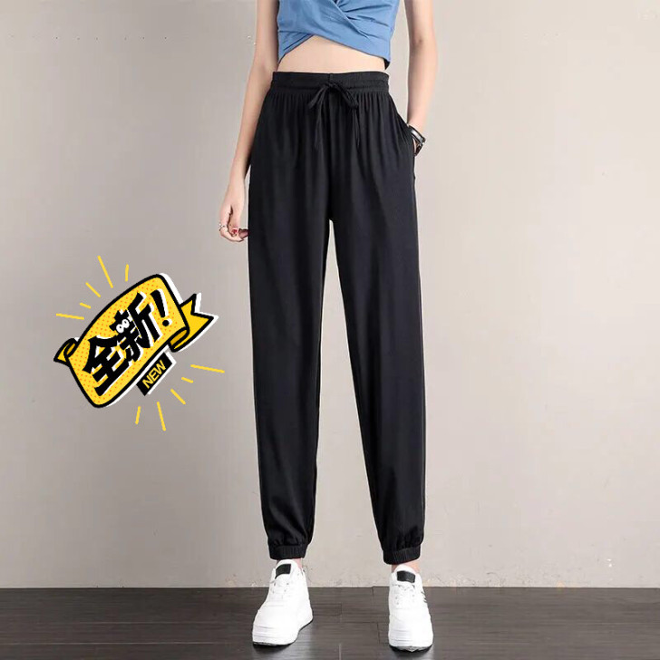 冰丝运动裤女宽松束脚裤春夏新款垂感显瘦百搭...