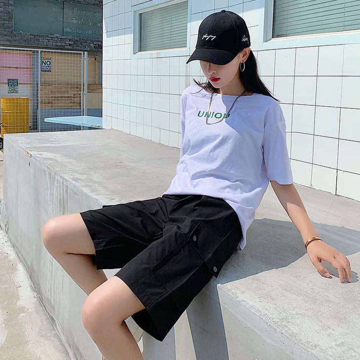 工装裤短裤女学生韩版宽松五分裤2021夏季...