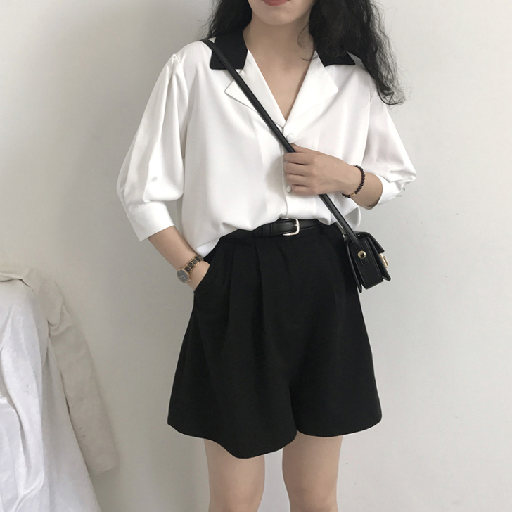 西装短裤女夏高腰显瘦韩版宽松百搭雪纺休闲工...