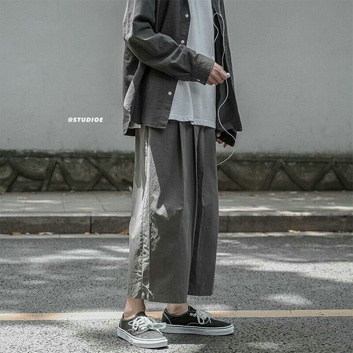 夏季款阔腿休闲裤复古坠感日系喇叭老爹宽松直...