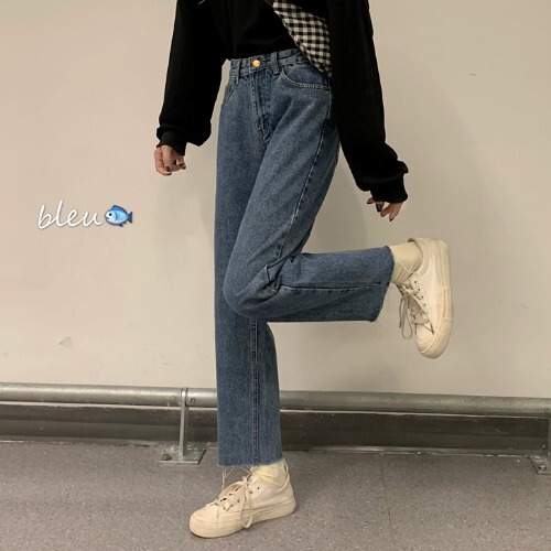 阔腿牛仔裤女宽松韩版百搭网红学院风显瘦高腰...