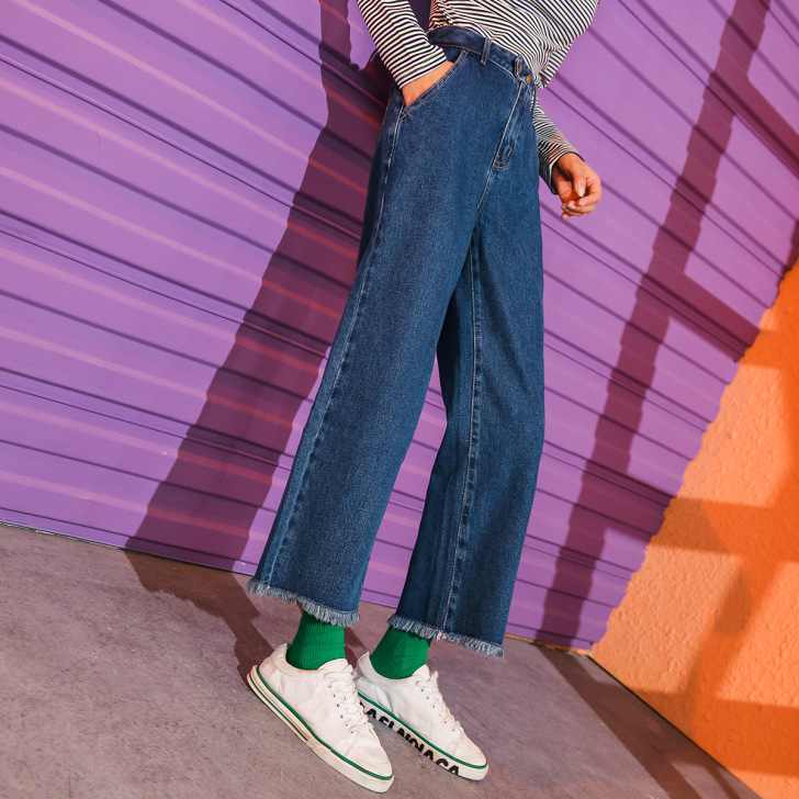 七格格高腰阔腿牛仔裤女秋冬季新款韩版##a...