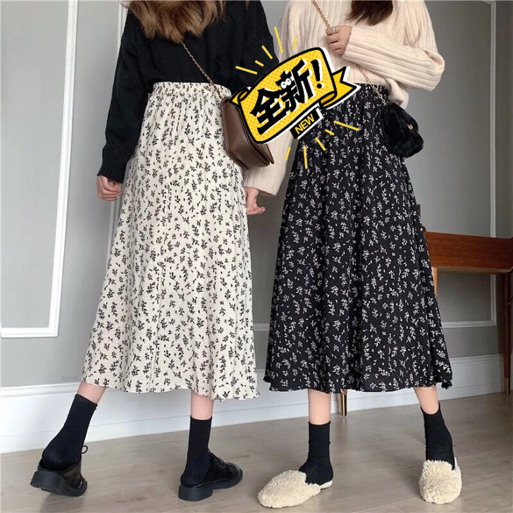 仙女半身碎花裙 中长款a字裙高腰显瘦遮胯显...