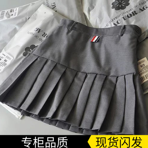 TB百褶裙春夏新款高腰学院风西装料夏季A字...
