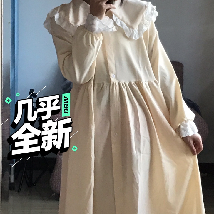 春季娃娃领拼接长袖连衣裙女学生韩版宽松百搭...