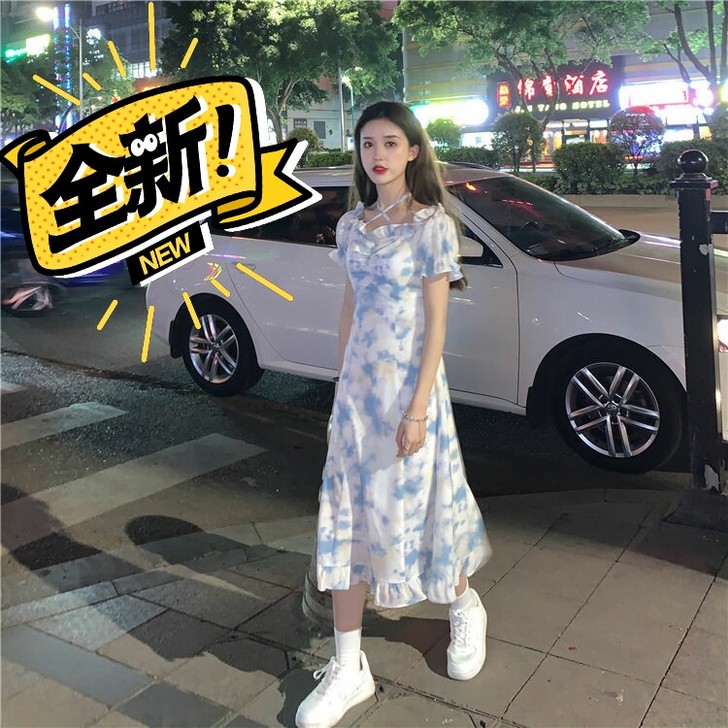 法式复古小众甜美长裙夏季2021年新款初恋...