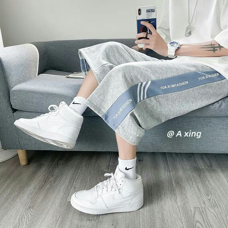 阔腿裤男夏季宽松七分裤韩版潮流休闲裤男生裤...