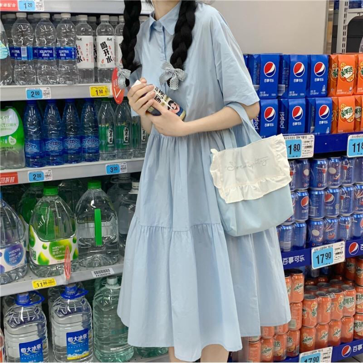 韩版日系polo领连衣裙女学生夏季新款拼接...